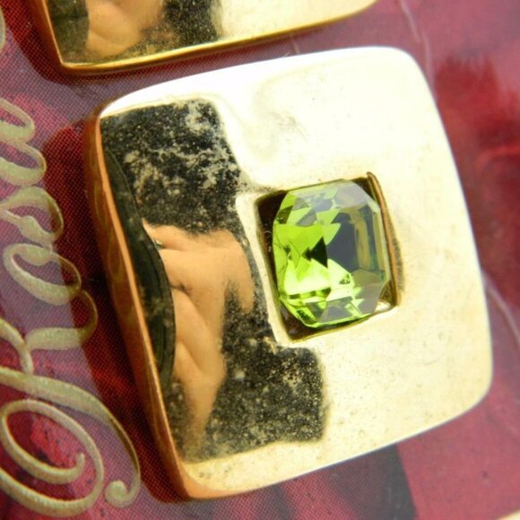 New Old Stock ROSA FLORES Green Rhinestone Earring - Picture 4 of 6